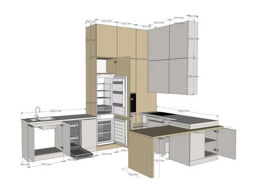 3D проект и деталировка мебели Собери сам дизайн кухня шкафы МДФ ЛДСП