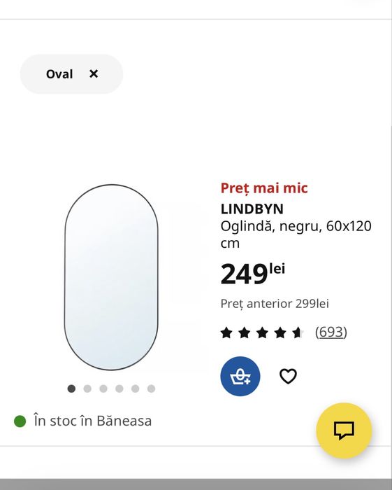 Oglinda ovala ikea (3 bucati)(toate la 300 ron) sau individual 130 ron