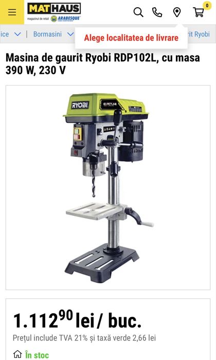 MDM vinde: Masina de gaurit cu masa Ryobi RDP102L.