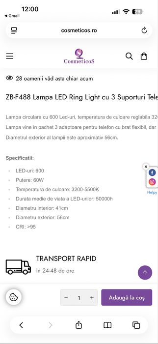 Lampa ring light, diametru 56 cm