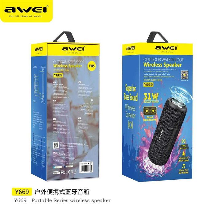 Awei Y669 31w — Портативная колонка 31 Вт 12 ч работы. Есть доставка