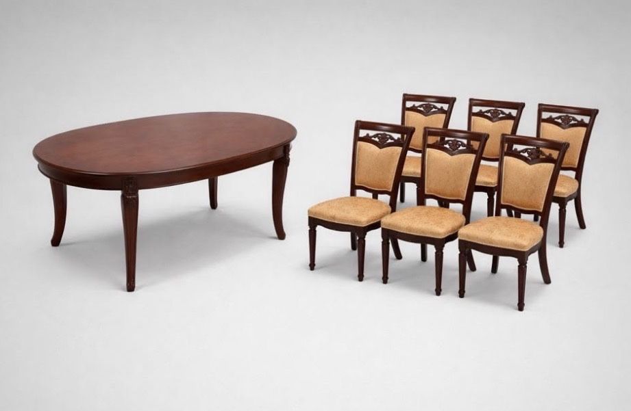 Деревянный овальный стул с 6 стульями в комплекте.