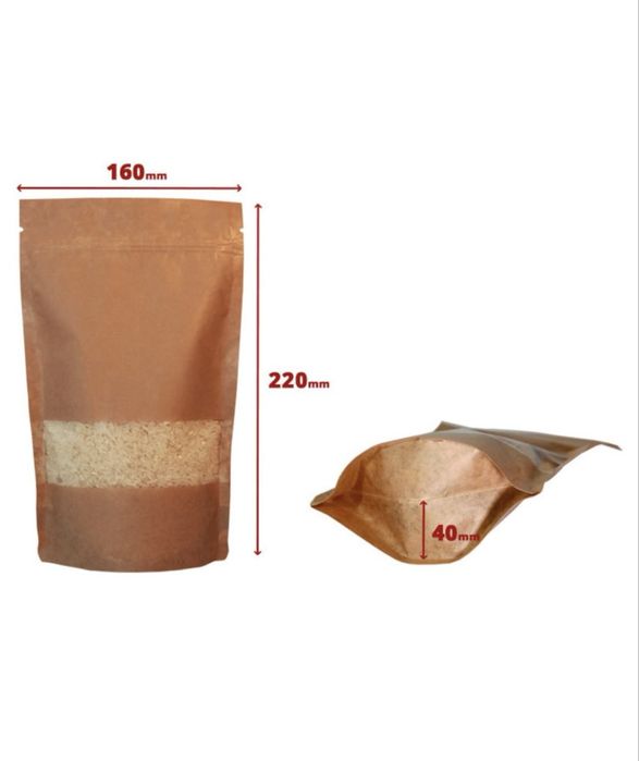 Pungi Stand Up Kraft cu fereastra si ziplock