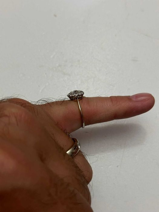 INEL AUR 18K + Platina + 9 Diamante = 1.10CT -Old Cut -Floare -Vintage