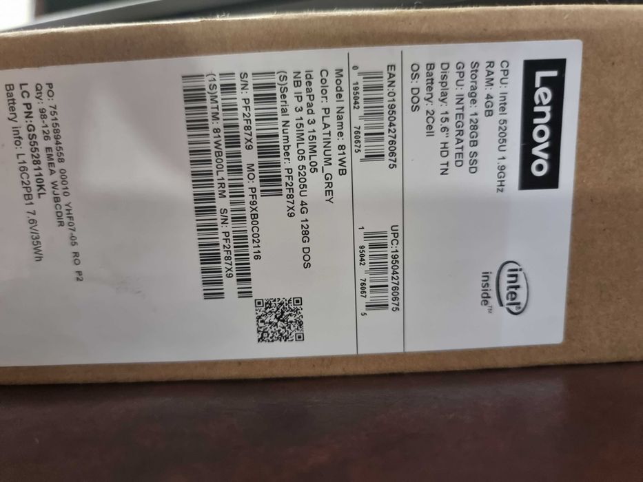 Лаптоп Lenovo ideapad 3, 15,6 Инча RAM 4GB, SSD 128GB
