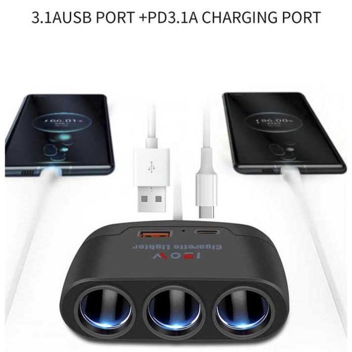 Разклонител за запалка 3в1 - 12/24V