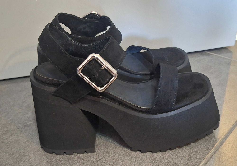 Дамски сандали с висок дебел ток и платформа, НОВО, естествена кожа.