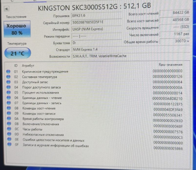 Nvme 4.0 (ssd) 521gb