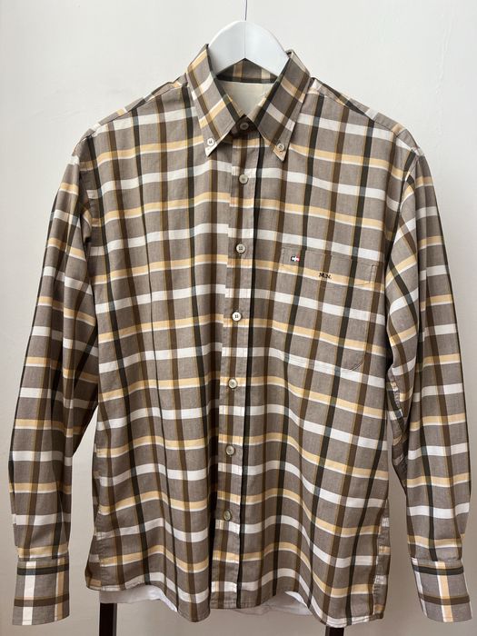 Camasa in carouri de nuante maro, eleganta si comoda, din bumbac, marimea 40