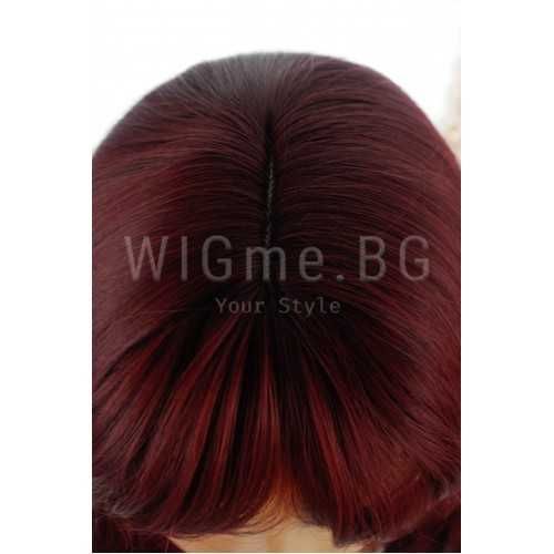 Дълга на вълни тъмночервена перука с бретон Мег
