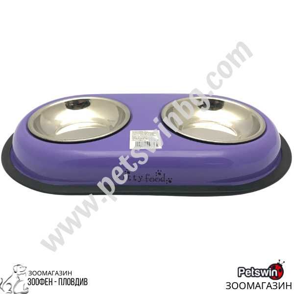 Двойна Купа и Две Купи Инокс - за Куче/Коте- 2x180ML- Лилава разцветка