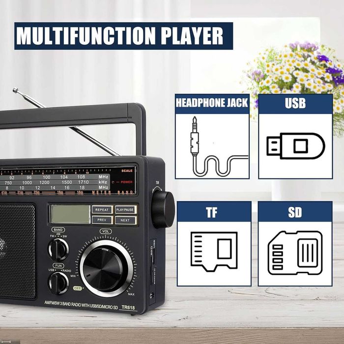 RETEKESS TR618 FM,AM,SW радиоприемник, класически дизайн
