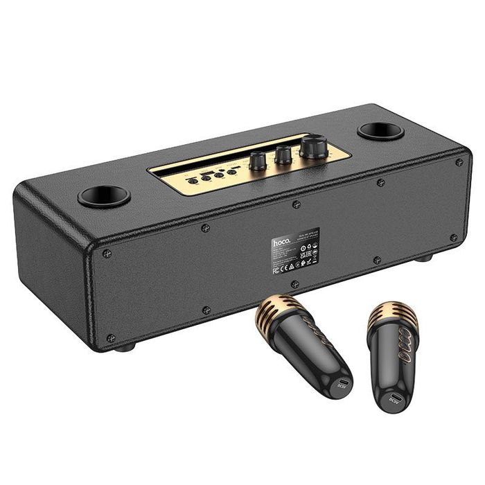 Boxa Bluetooth 2 Microfoane Wireless, Hoco BS63, Karaoke, Negru/Auriu