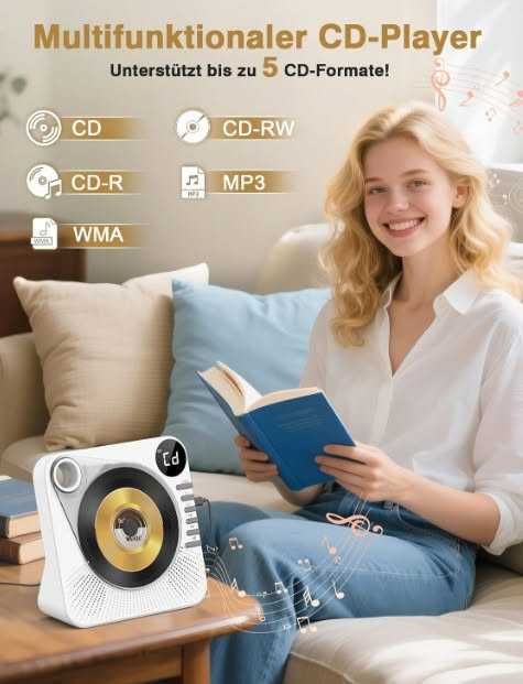 CD плейър Greadio CD86, Bluetooth 5.1, мултифункционален CD плейър с високоговорители, дистанционно управление, HiFi звук