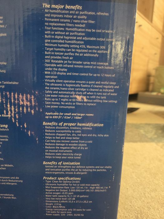 Clean Air Optima Umidificator si ionizare
