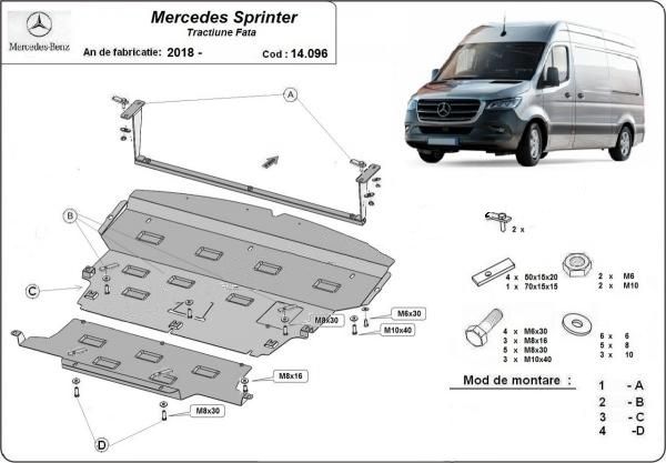 Scut motor metalic otel 2-3mm Mercedes A,B,C,E,S,V, GLA,GLC,Viano,Vito