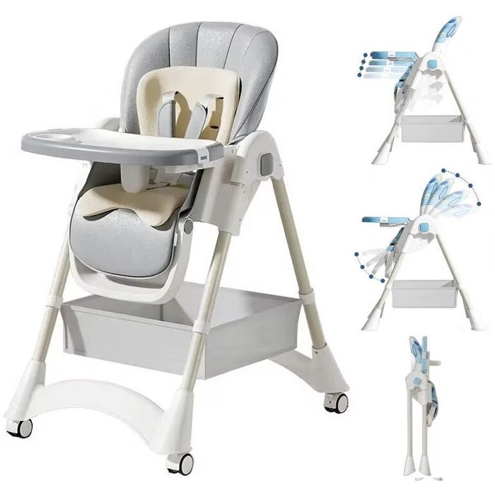 Scaun de Masa Pliabil pentru Bebelusi KinderVIBE®, 6 Luni +, Gri Fad