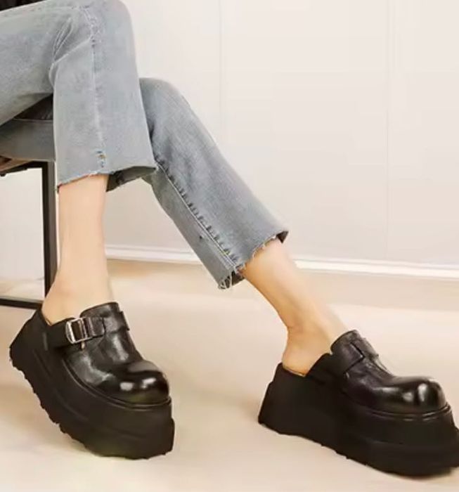 Винтидж кожени чехли на платформа 7.5 см