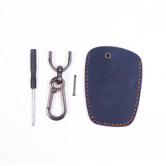 Husa cheie BMW, din piele naturala, albastru/negru/maro