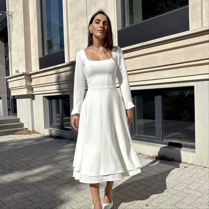 Rochie alba midi cununie civila