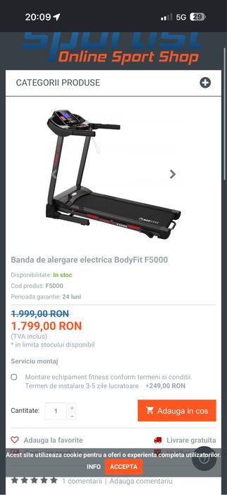 Banda de alergat bodyfit f5000 ca noua