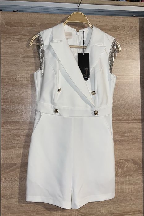 Нов дамски бял гащеризон с камъчета Junona