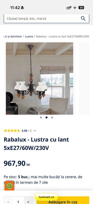 Lustră / Candelabru Rabalux Petronel 5xE27, Stil Rustic, Nouă în cutie