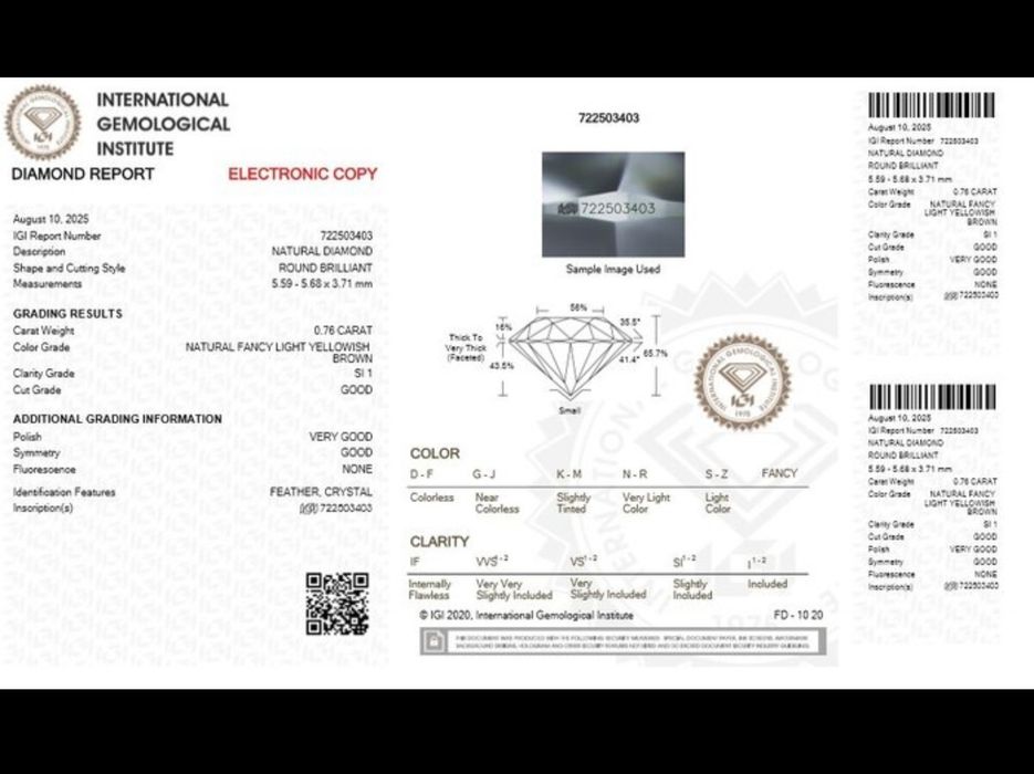 Естествен Диамант 0.76ct със сертификат IGI (Fancy Diamond)