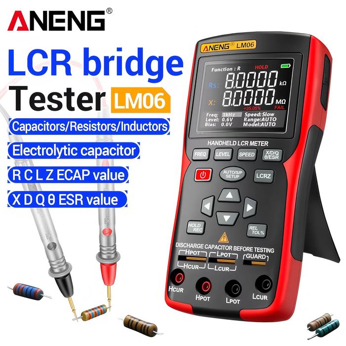 LCR Metru Profesional ANENG LM06 | Măsurare R, L, C, ESR, Impedanță | Ecran TFT 2.8” | Testare cu 4 fire