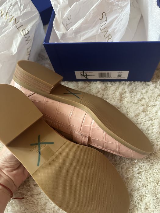 Stuart Weitzman Mocasini piele croco roz pudra