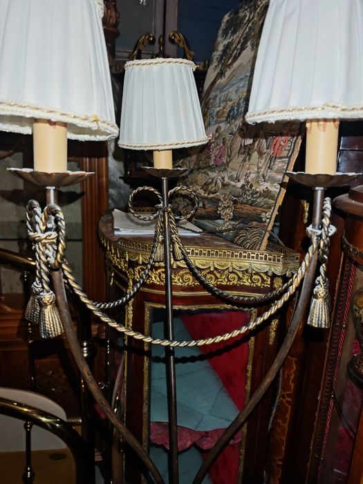 Антикварен лампион с бронзова плетеница три светлини 180см