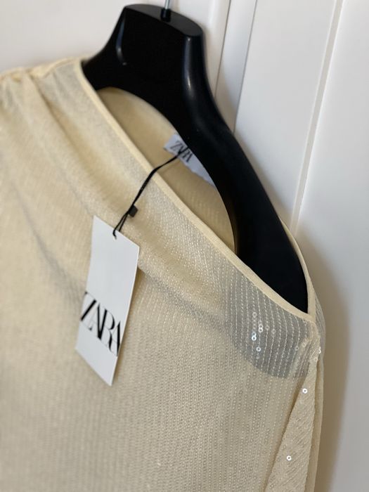 Top ZARA cu paiete, ecru