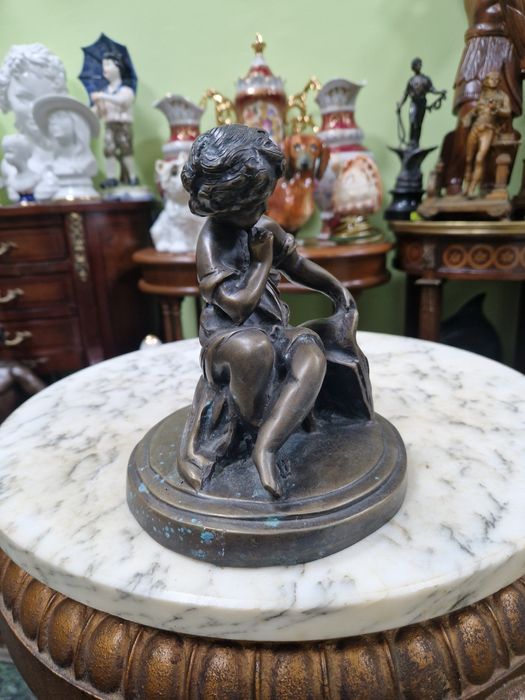 Стара страхотна антикварна френска бронзова фигура статуетка