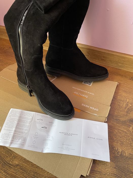 Cizme peste genunchi Anna Cori Camoscio Negru