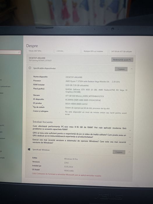 Laptop Gaming ASUS TUF FX705DT | Ryzen 7 3750H | GTX 1650 | 512GB SSD | Ecran 17.3"