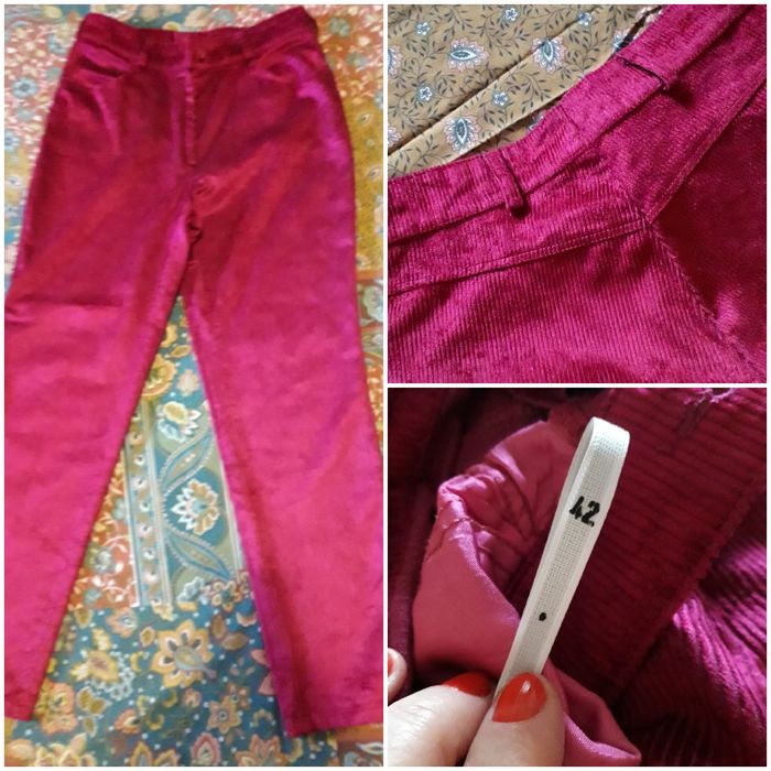 Vând pantalon catifea reiată,bumbac ,magenta, cadou bluză voal