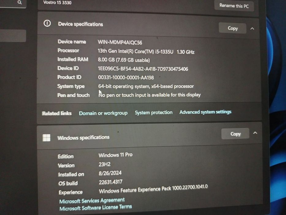 Noutbook DellVostro Corei 13,ram 8gb,xotira 512gb, 6 oy kafolati bilan