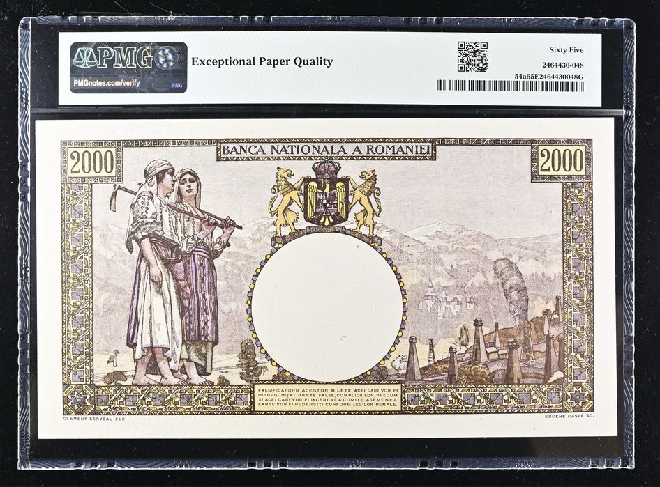 2000 lei martie 1943 pmg65 unc bancnota gradata