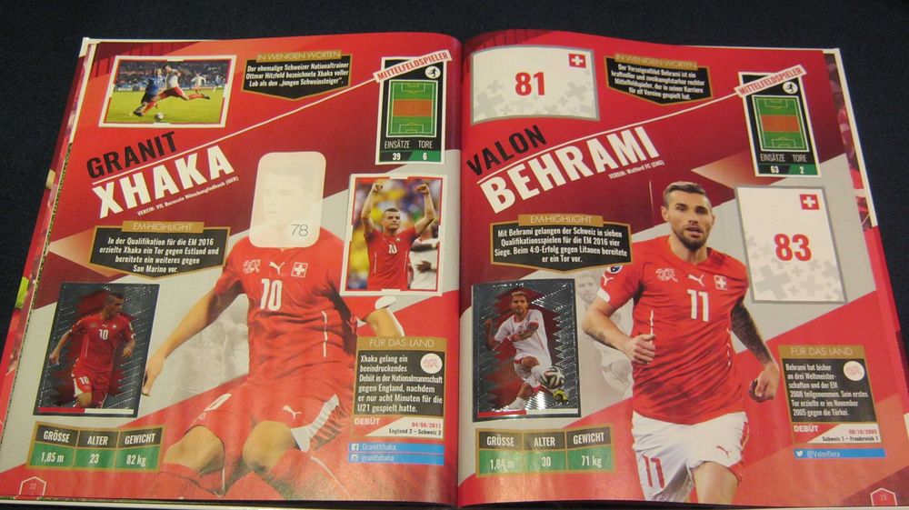 Album/Catalog/PANINI/Euro 2016,Nationala Elvetia,nou,incomplet.