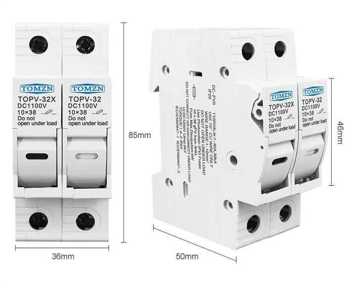 Soclu Siguranta fuzibila 32A 1000V DC, 1P/2P, Fotovoltaice, 10x38