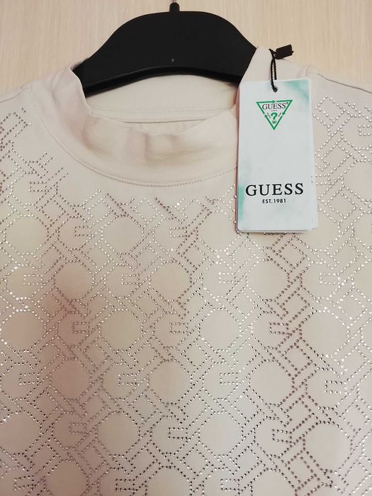 Guess Тениски черна и кремава Slim Fit Нови с етикети