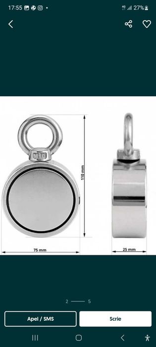 MAGNET DE PUTERE. M10.304.cu 2. șuruburi cu inel de prindere frânghi