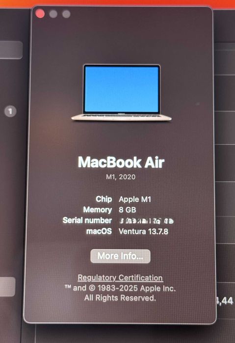 MacBook Air M1 2020 | 8GB RAM | SSD 512GB | Gold | Baterie NOUĂ 100%