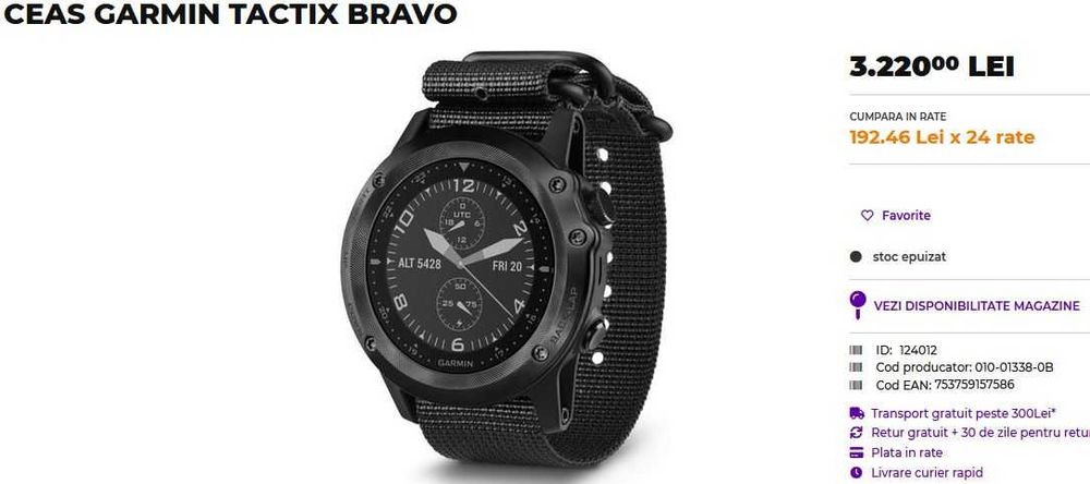 Ceas antrenament GARMIN Tactix Bravo - military style