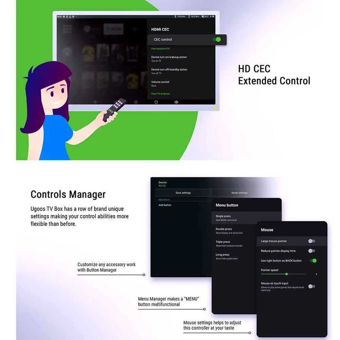 Тв бокс UGOOS SK4 Pro Amlogic S905X5M-K Android 14 LPDDR4 4G64G Поддръжка на Dolby Vision Dolby Audio AI-SR AV1 2T2R WiFi6 BT5.4