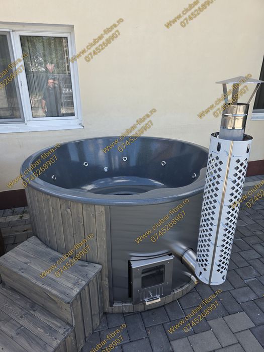 Ciubăr rotund 2m cu sobă integrată, Jacuzzi FULL, hidromasaj, LED