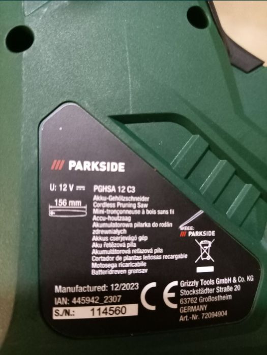 Parkside mini drujba electrica cu baterie 12V 4A 2A ferastrau lant