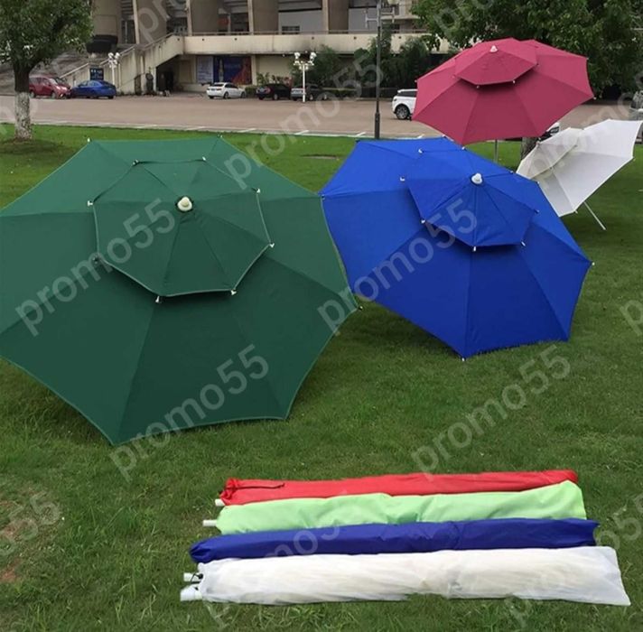 Голям чадър 220см. с двоен покрив за стабилност при вятър, 4 цвята