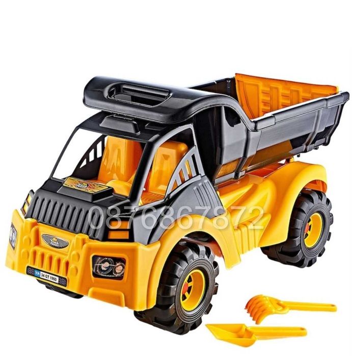 Голям Детски Камион, 90см, Детски Самосвал за игра с лопата и гребло