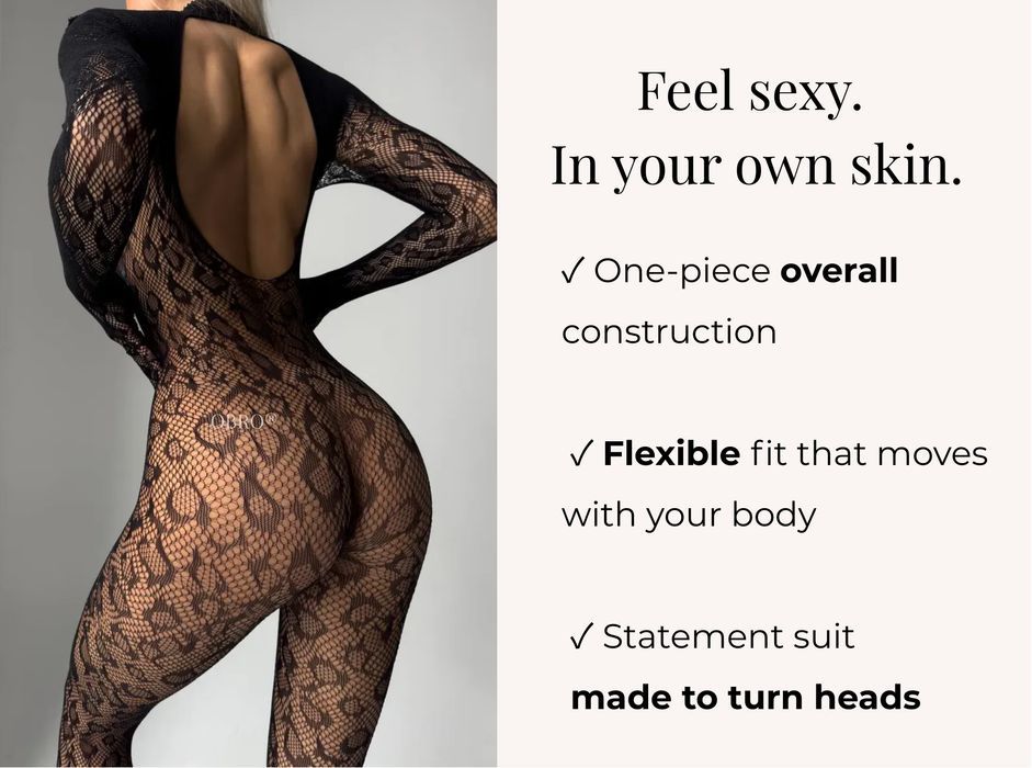 Costum Sexy din Plasă Elastică Leopard, Efect Second Skin - Negru, One
